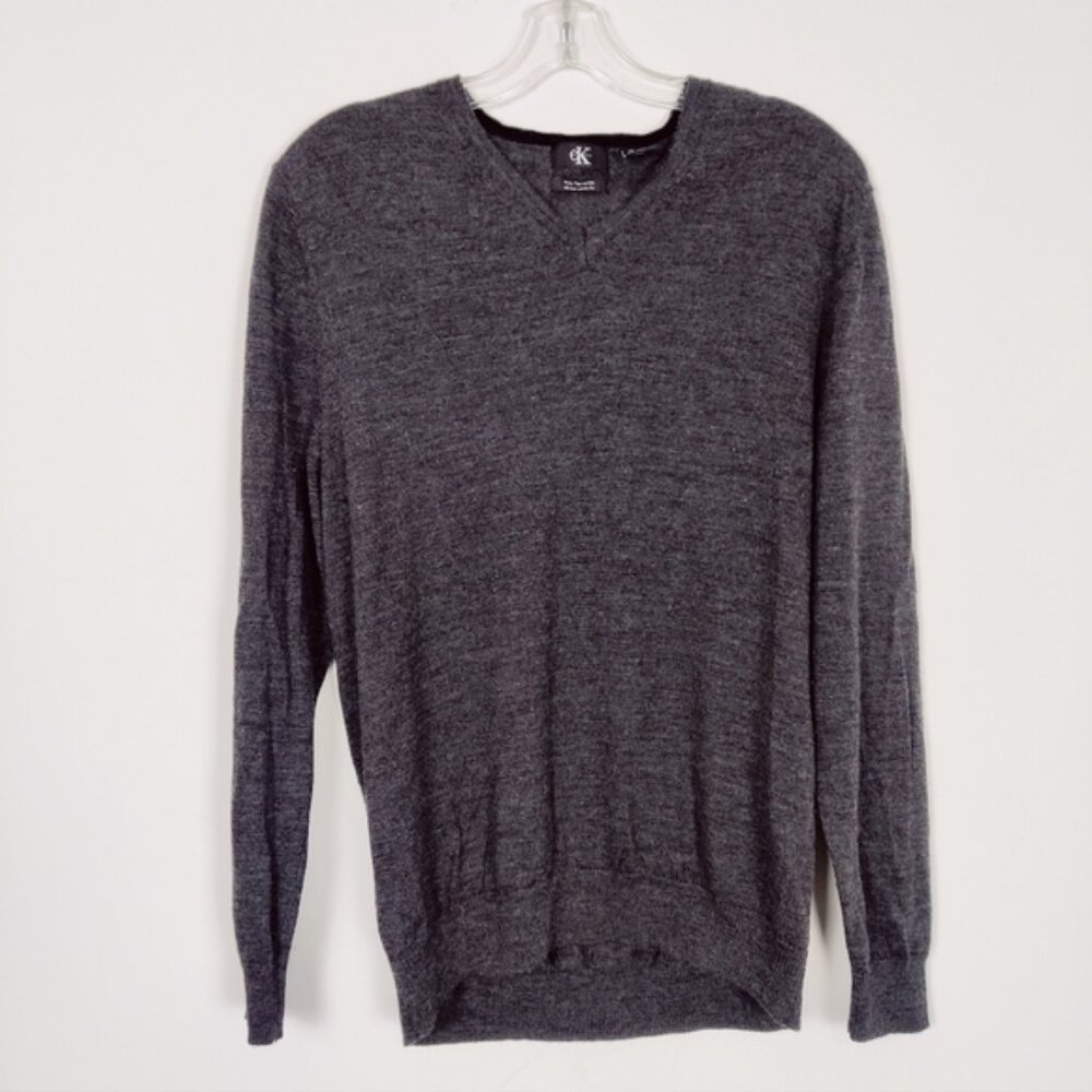Calvin Klein Men's 100% Merino Wool Sweater Heathered Black Size XL V-neck